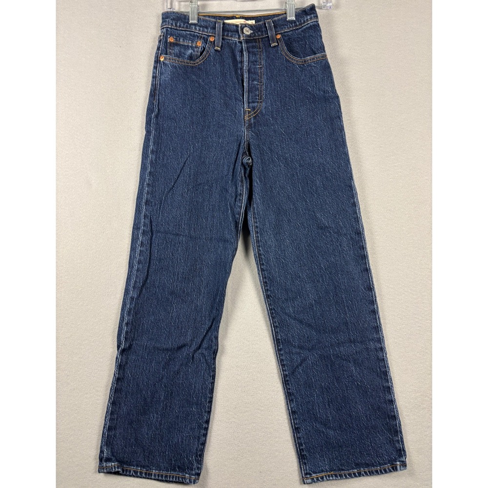 Levi's Ribcage Straight Ankle Jeans High Rise 26 Dark Blue Indigo Denim
